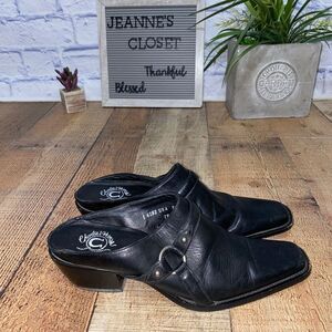 Lucchese Charlie 1 Horse Western Mules Women's US 7 Black  Leather Heels Flaw*